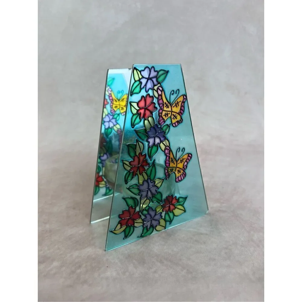 Vintage Faux Stained Glass Tea Light Candle Holder